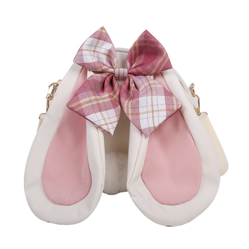 Túi Đeo Chéo Vải Canvas Đính Nơ Tai Thỏ Dễ Thương Cho Nữ