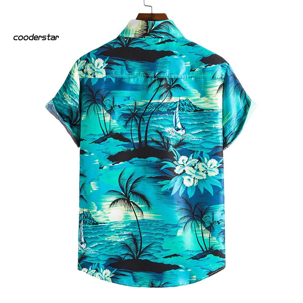 Áo Sơ Mi Tay Ngắn Cổ Bẻ In Họa Tiết Cây Dừa Phong Cách Hawaii Thời Trang Mùa Hè Cho Nam