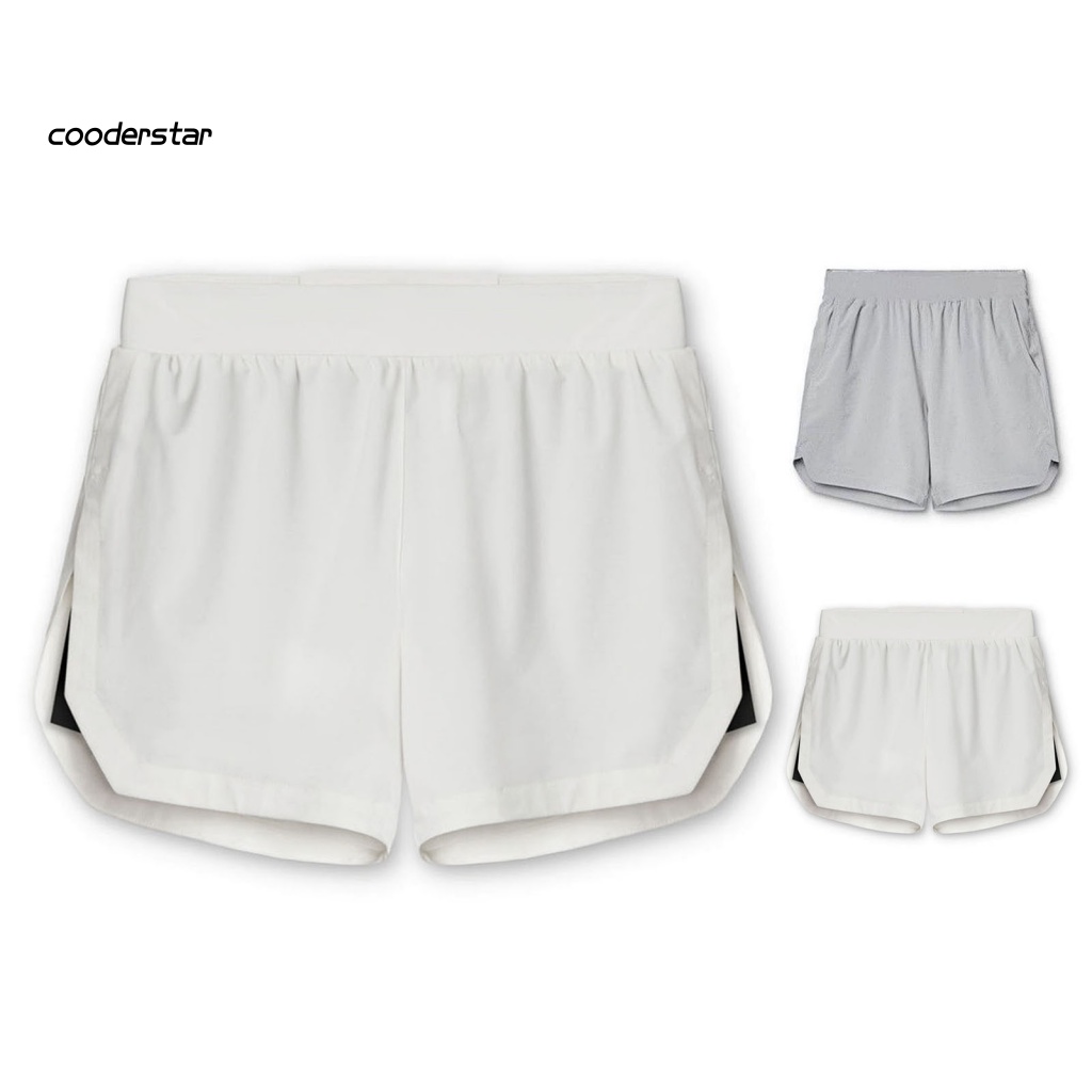 Quần Short Thể Thao Lưng Thun Rút Dây Hai Lớp Màu Trơn Thấm Hút Mồ Hôi Dài Trên Đầu Gối Cho Nam