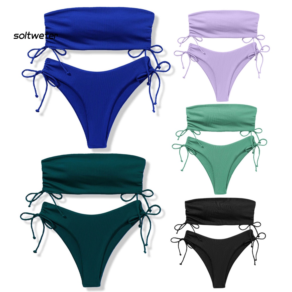 Bộ Bikini 2 Mảnh Không Dây Nâng Ngực Màu Sắc Thời Trang
