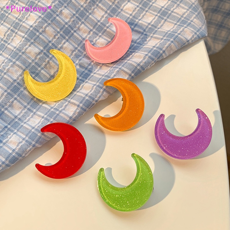 Kẹp Tóc Hình Mặt Trăng Bằng Acrylic Màu Kẹo Ngọt Dành Cho Bé Gái Mới