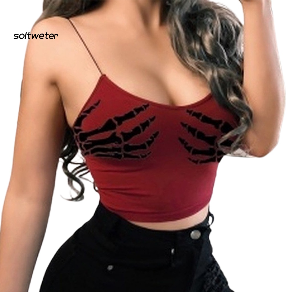 St Áo Croptop Ôm Dáng In Hình Bàn Tay Phong Cách Gothic Quyến Rũ