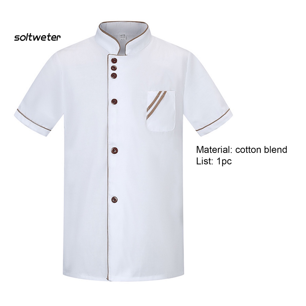 Áo Đầu Bếp Ngắn Tay Cổ Đứng Gọn Nhẹ Thoáng Khí Thoải Mái Dễ Giặt Rửa