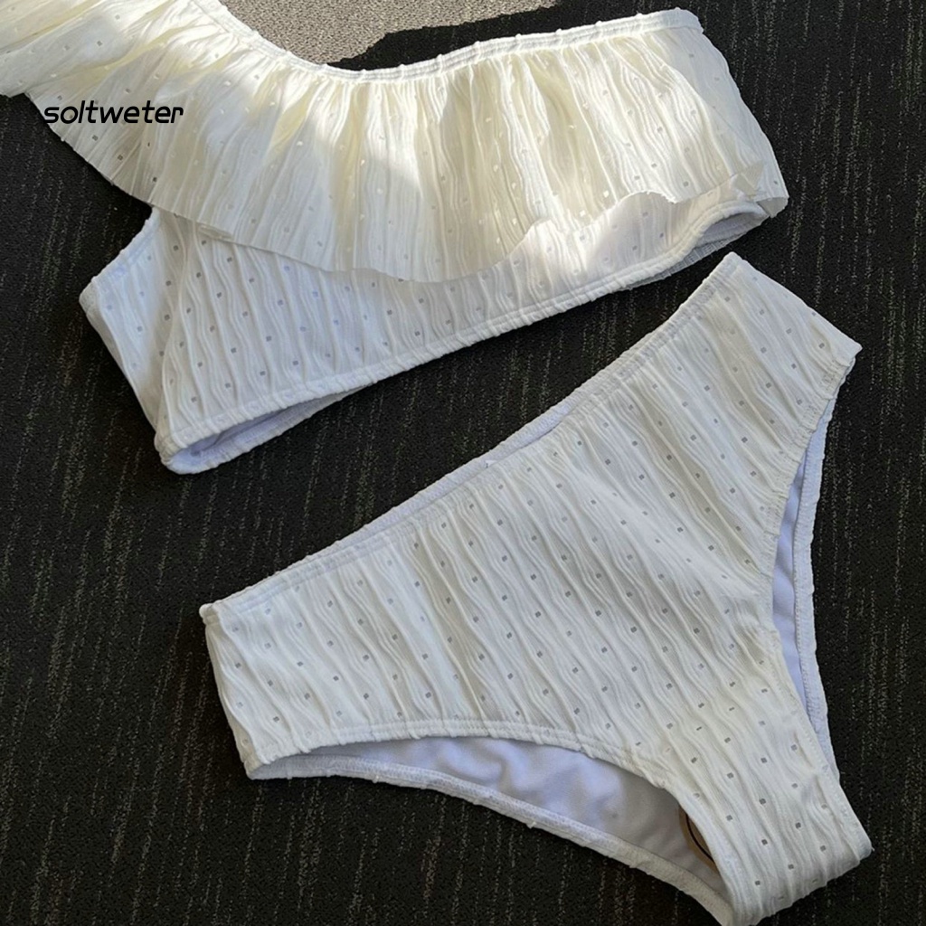 Bộ Đồ Bơi Bikini 2 Mảnh Màu Trơn Lưng Cao Mau Khô Có Mút Đệm Dành Cho Nữ