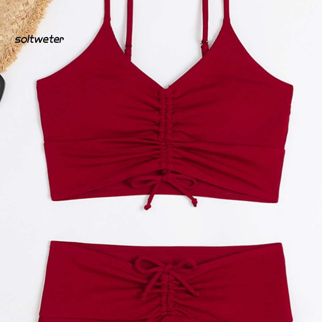 Bộ Bikini 2 Mảnh Cổ Chữ V Lưng Cao Co Giãn Thoáng Khí In Họa Tiết Hoa Kèm Dây Rút Thời Trang Quyến Rũ Cho Nữ