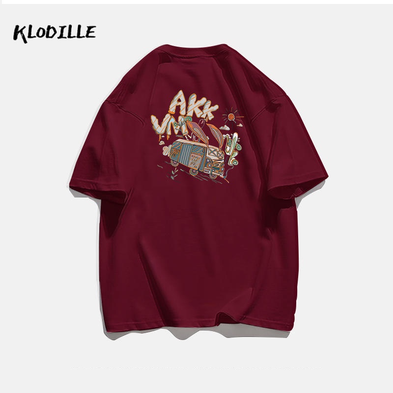 KLODILLE Áo Thun 100% Cotton Tay Ngắn Dáng Rộng In Hoạ Tiết Đơn Giản Trẻ Trung Cho Nam Giới Local Brand