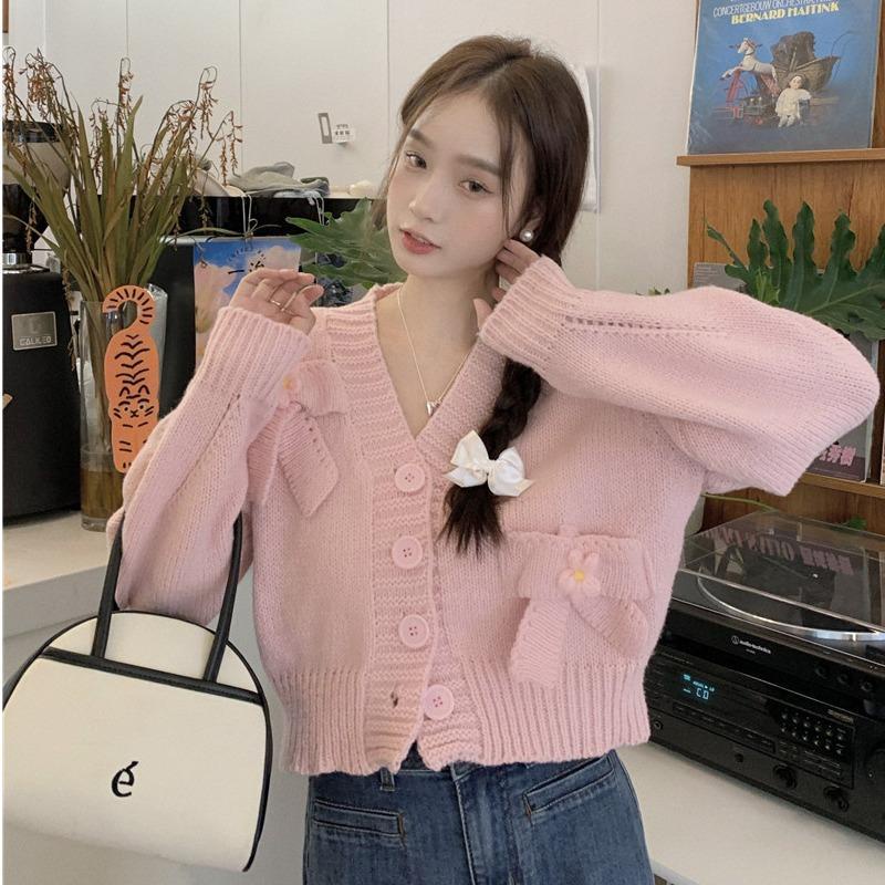 Áo Cardigan Dệt Kim Mềm Dáng Rộng Cổ Chữ V Thắt Nơ Xinh Xắn Thời Trang Cho Nữ