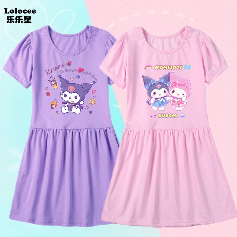 Đầm Thun Cotton Tay Ngắn In Hình Kuromi Và Melody Thời Trang Mùa Hè 2023 Cho Bé Gái
