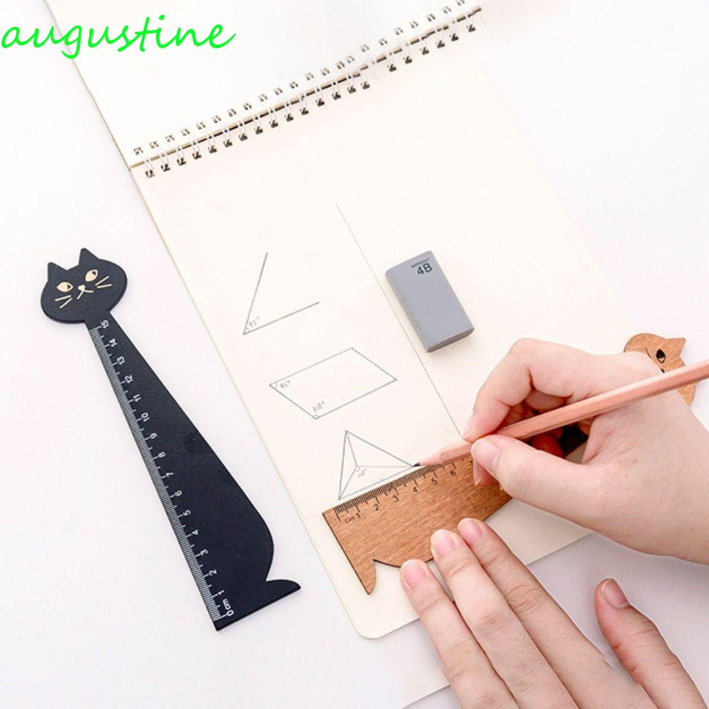 AUGUSTINE Thước Thẳng Di Động 15cm / 5.9inch Họa Tiết Mèo Hoạt Hình Dễ Thương Đa Ứng Dụng
