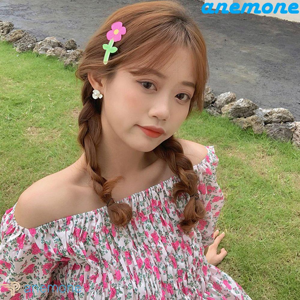 ANEMONE Kẹp Tóc Nhựa Hình Bông Hoa Màu Hồng Dễ Thương