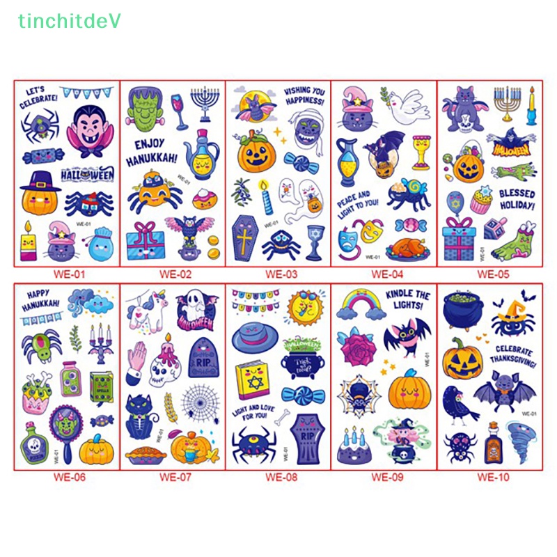 Set 10 Hình Xăm Dán Tạm Thời Họa Tiết Hoạt Hình Phong Cách Halloween Dành Cho Trẻ Em