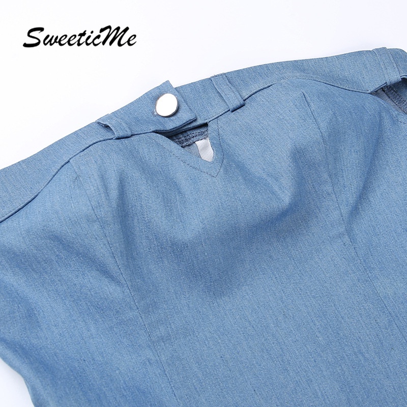 Áo Ống Màu Trơn Dáng Ôm Chất Liệu Denim Thời Trang 2023 Quyến Rũ Cho Nữ