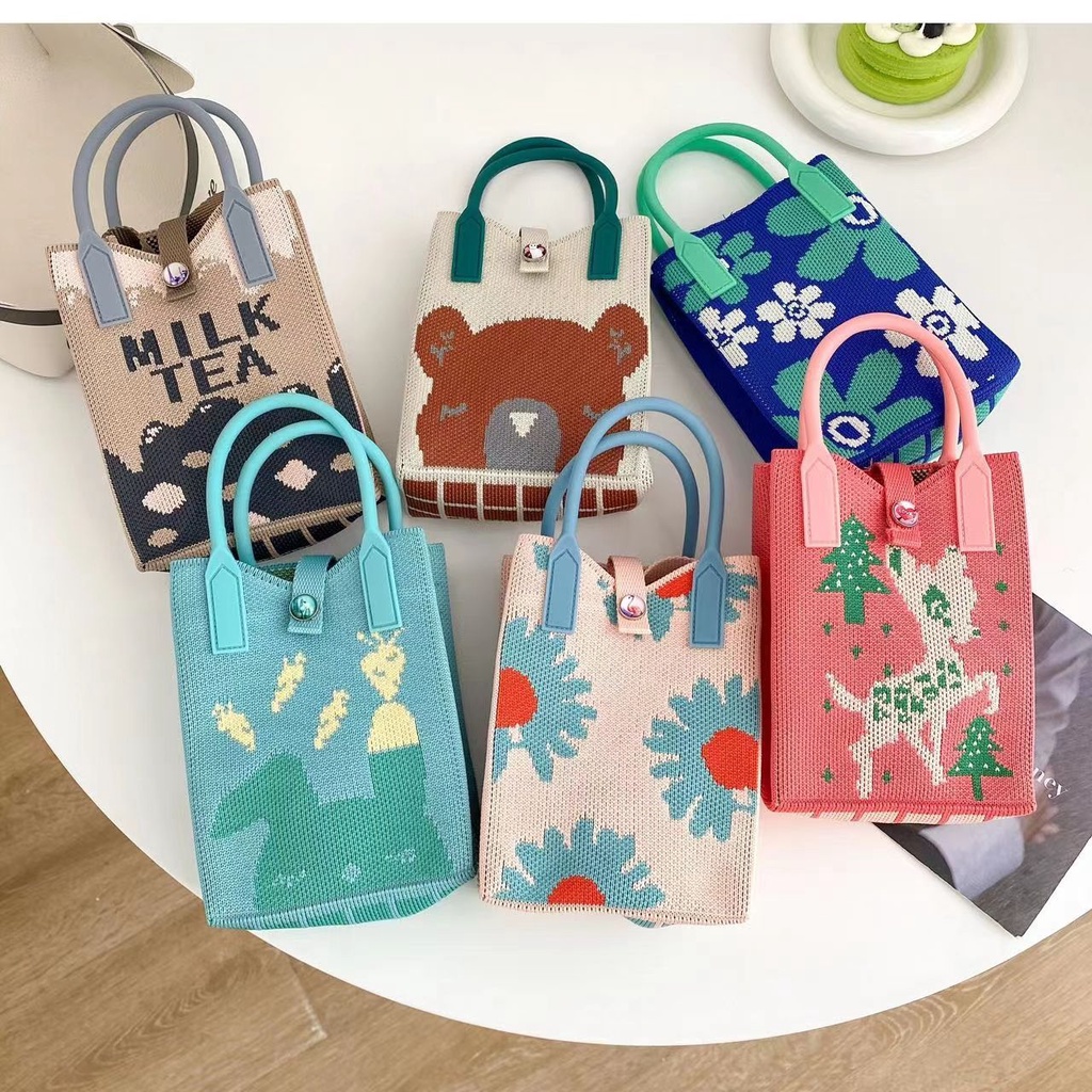 Túi Đeo Chéo Đan Len Đựng Điện Thoại / Chìa Khóa Họa Tiết Hoạt Hình Thời Trang Mới 2023