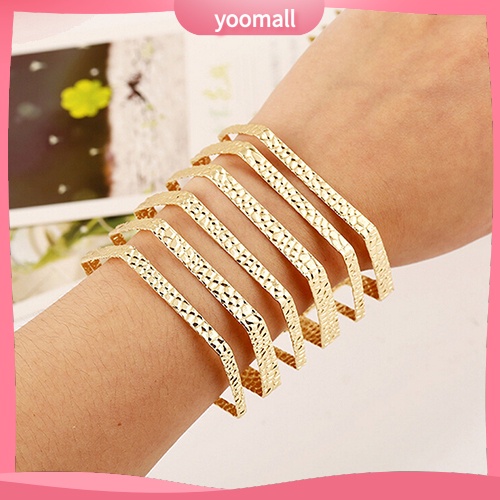 [YM] Hot Vòng Tay Dạng Hở Họa Tiết Hình Học Rỗng Màu Vàng / Bạc Phong Cách Punk Thời Trang Unisex