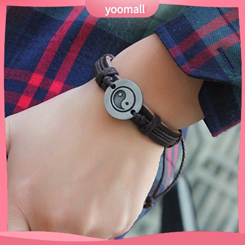 [YM] Vòng Tay Giả Da Bện Họa Tiết Âm Dương Hợp Kim Tai Chi Ying Yang Cho Nam Và Nữ