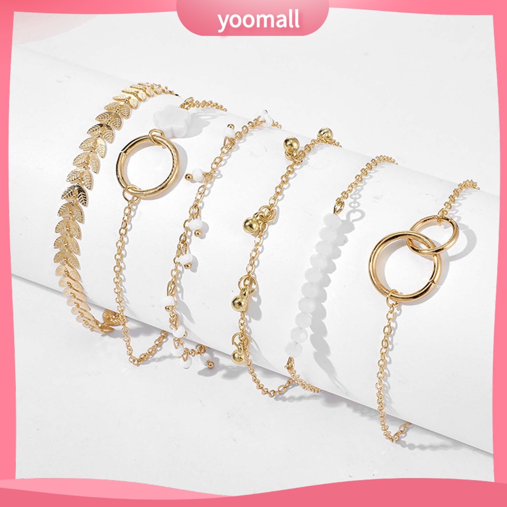 Set 6 Vòng Tay Hợp Kim Xếp Chồng Lên Nhau Cho Nữ