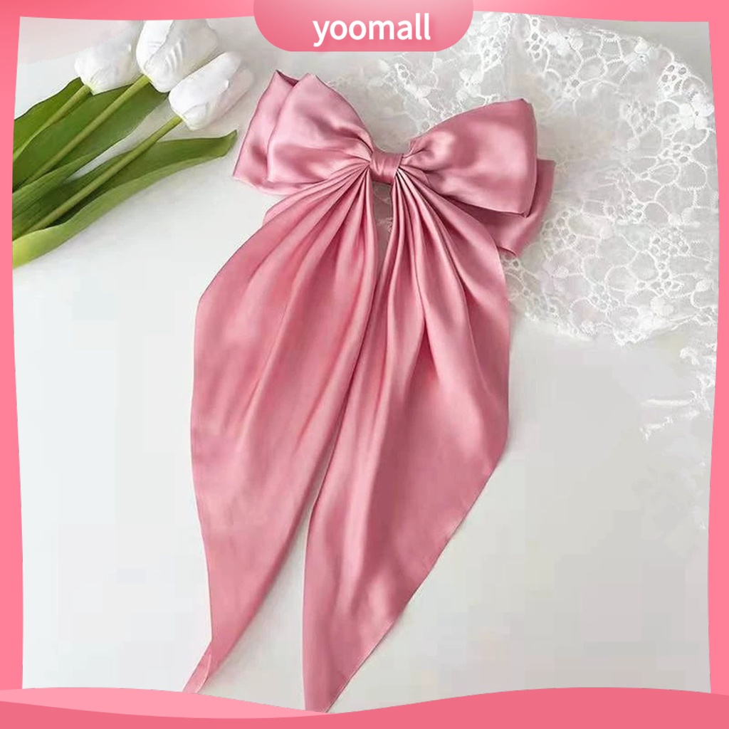 Kẹp Tóc Đuôi Ngựa Bằng Satin Hai Lớp Thắt Nơ Lớn Màu Trơn Thanh Lịch Cổ Điển Dành Cho Bạn Nữ