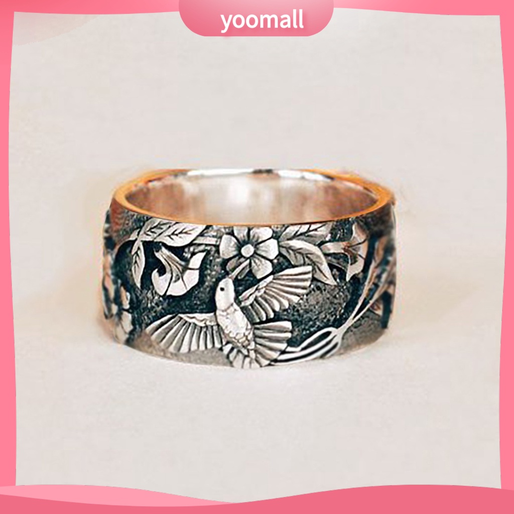 Nhẫn Hợp Kim Bản Rộng Họa Tiết Hoa / Chim Màu Sắc Cổ Điển Phong Cách Hip Hop Cho Nam Và Nữ