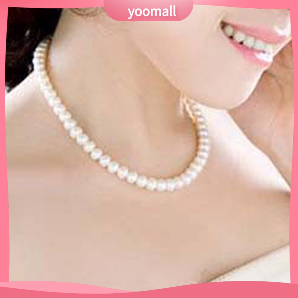 Vòng cổ Kim Loại Đính Ngọc Trai Giả 8mm Thanh Lịch Cho Nữ