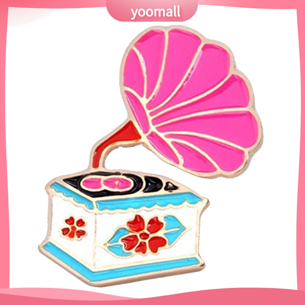 Ghim Cài Áo Hình Máy Hát Đĩa Tráng Men Phong Cách Retro