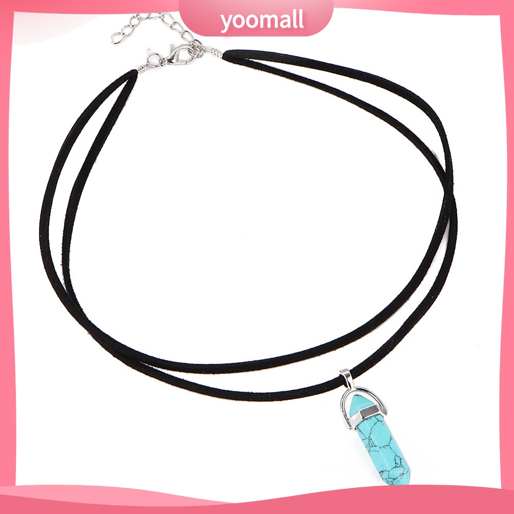 Vòng cổ Giả Da Hai Lớp Mặt Đá Lục Giác Thời Trang