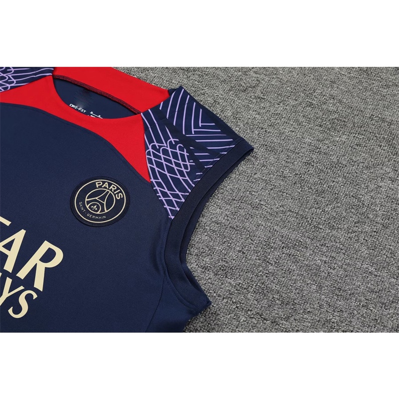 Áo Bóng Đá Sát Nách Cổ Màu Đỏ Hải Quân Paris Số 01 24 plus size Cho Nam