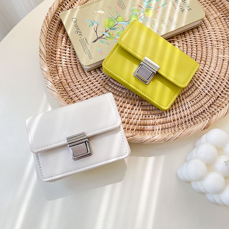 Ví Đựng Thẻ Mini Khóa Kim Loại Đơn Giản Phong Cách Hàn Quốc