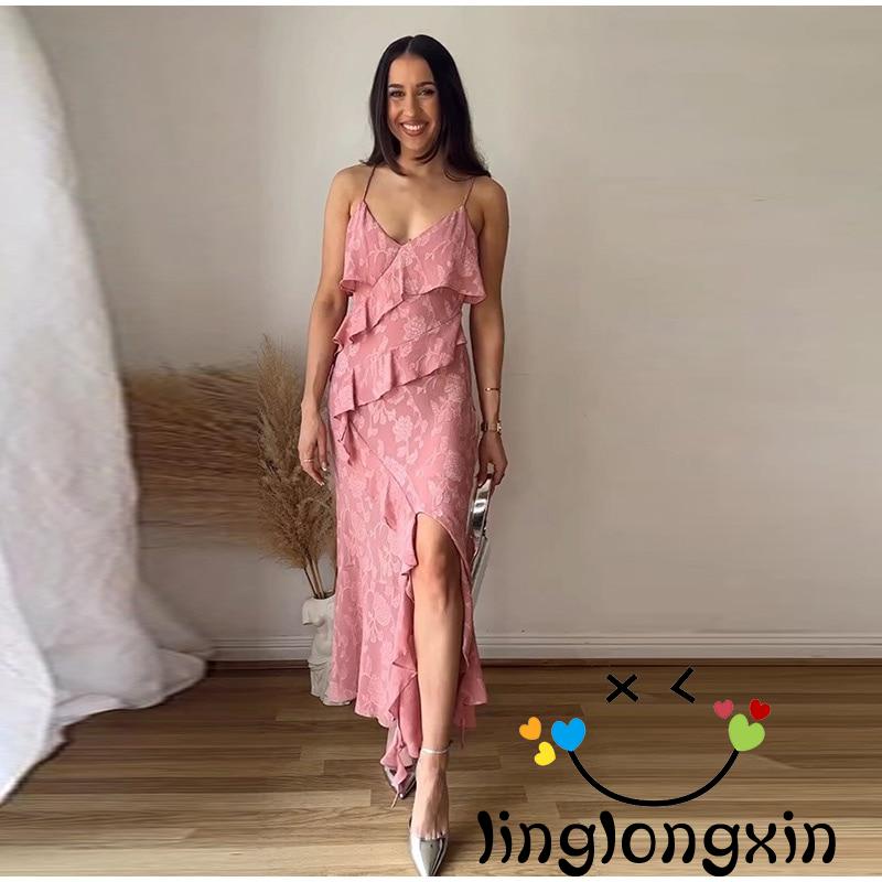 Đầm 2 Dây Cổ Chữ V Họa Tiết Hoa Thời Trang Mùa Hè Cho Nữ