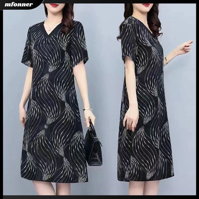 Đầm Dáng Rộng Cổ Chữ V Tay Ngắn Bằng Lụa Lạnh Thời Trang Mùa Hè Dành Cho Nữ Plus Size