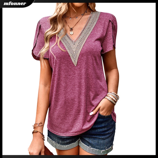 Áo Thun Tay Ngắn Cổ Chữ V Màu Sắc Thanh Lịch Dành Cho Nữ