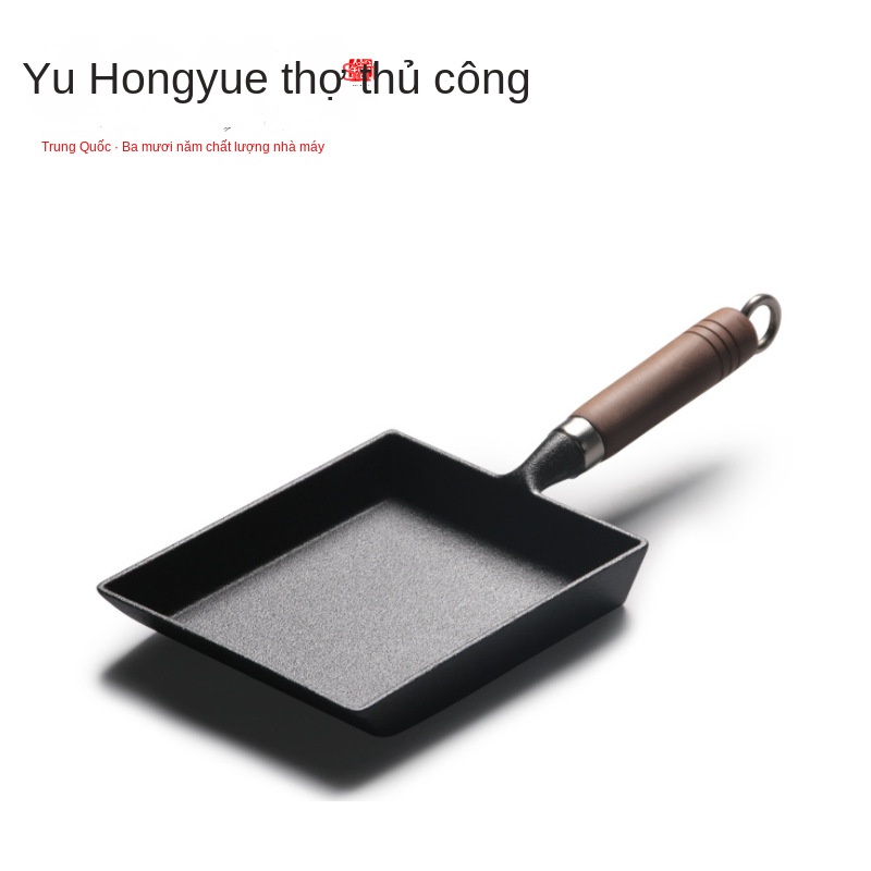 Chảo Chiên Tamagoyaki Bằng Sắt Tay Cầm Gỗ Dày Không Khói Phong Cách Hàn Quốc