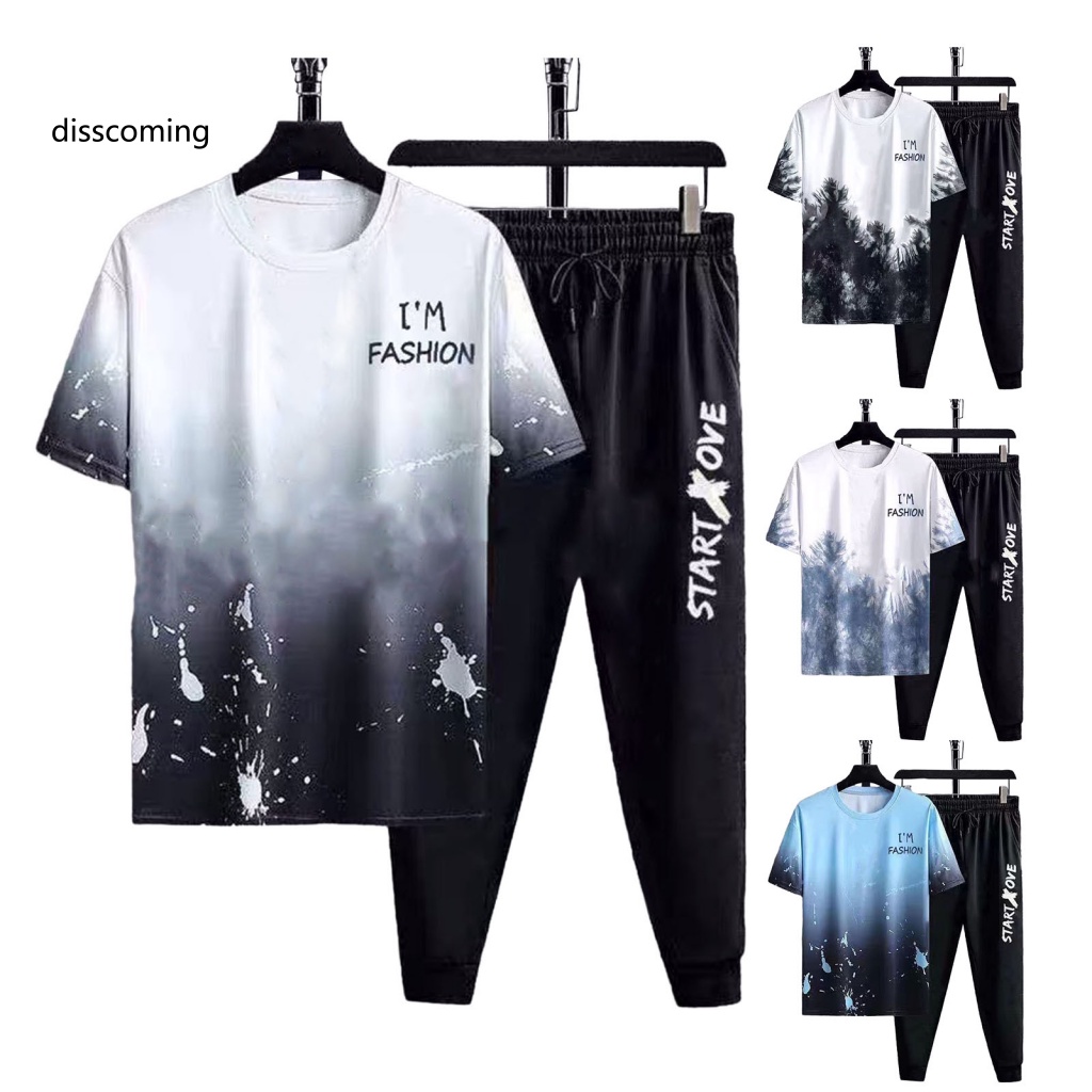 Áo Khoác Dáng Dài In Họa Tiết Cá Tính Trẻ Trung| Bộ Áo Thun Ngắn Tay + Quần Thể Thao Màu Gradient Thời Trang Mùa Hè Cho Nam