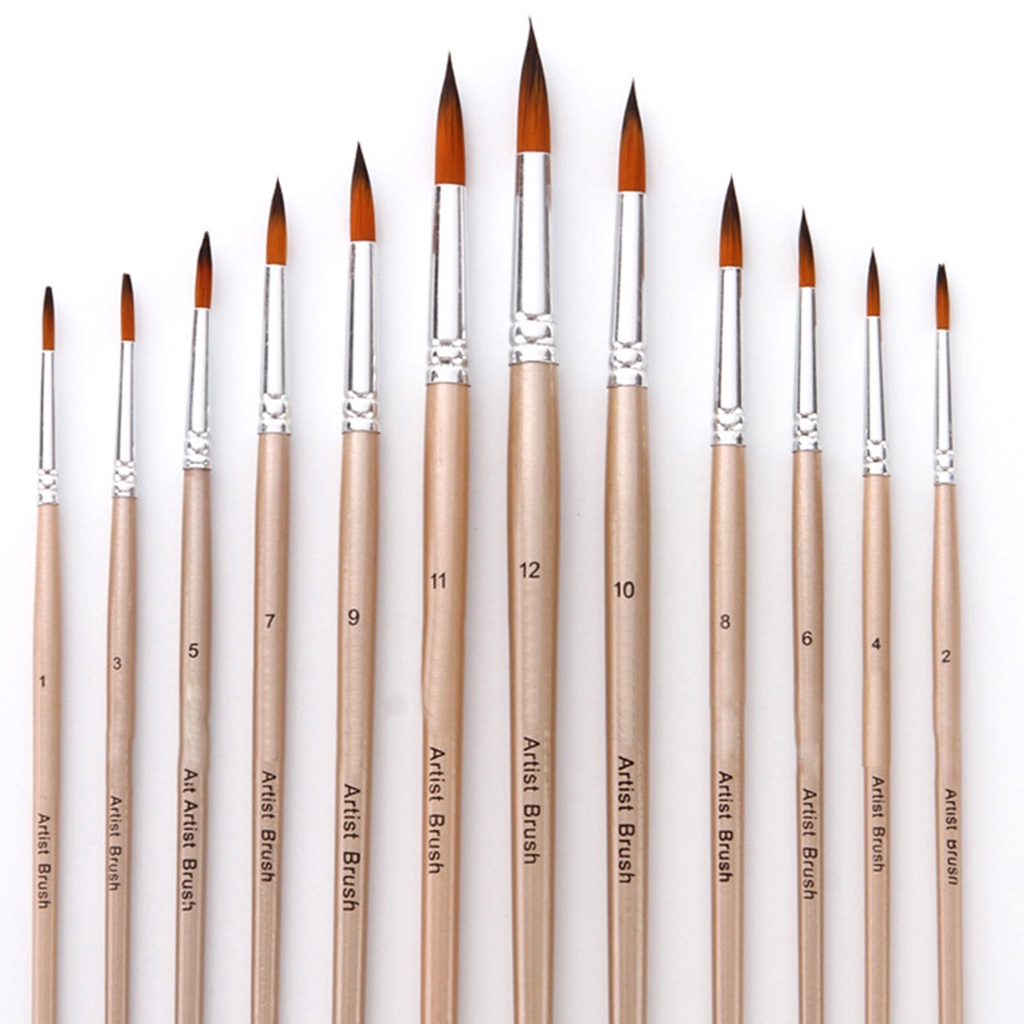 Bộ 12 Cọ Vẽ Màu Nước Bằng Nylon Gọn Nhẹ Thoải Mái Có Thể Giặt Và Tái Sử Dụng