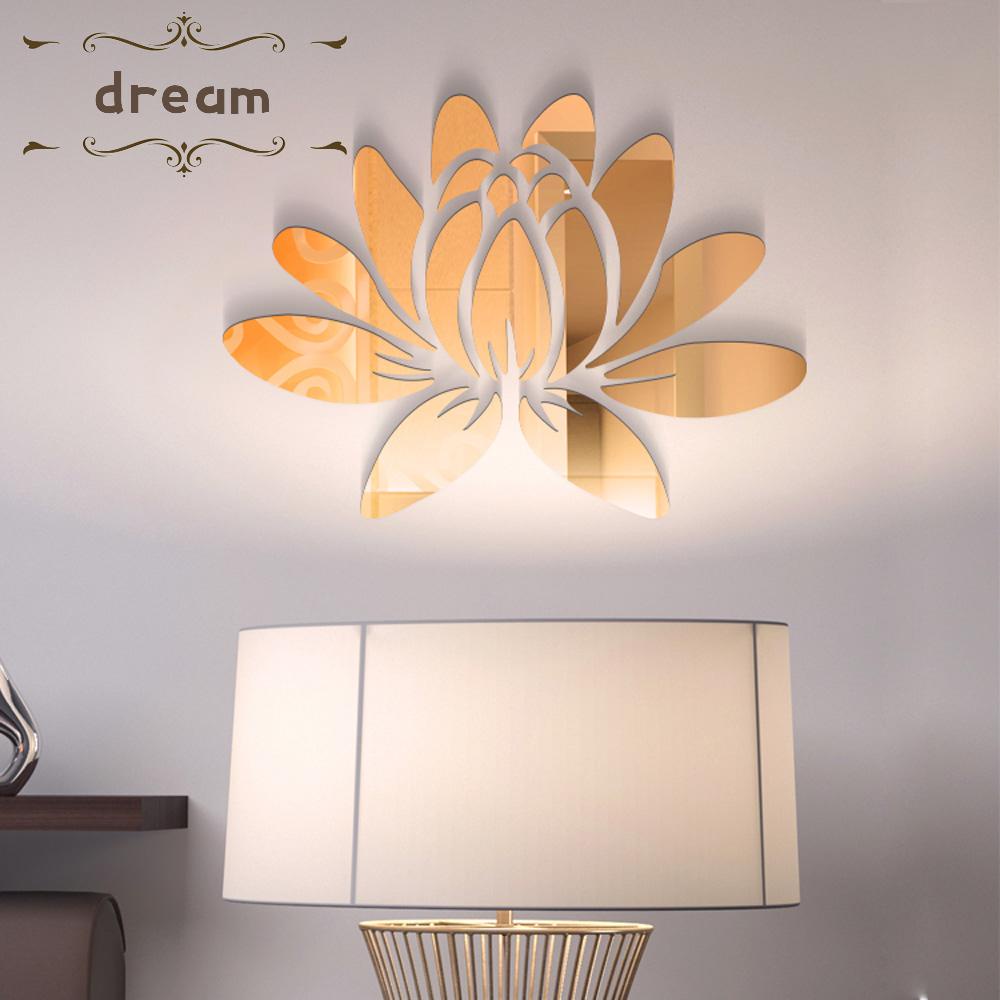 【DREAMLIFE】Chic Lotus Flower Acrylic Mirror Wall Decal Set for DIY Home Decoration
