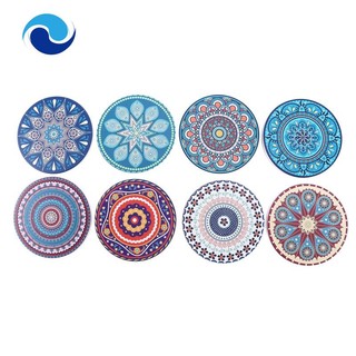 Bộ 8 đế lót ly bằng gỗ họa tiết mandala kèm nút bần tiện dụng