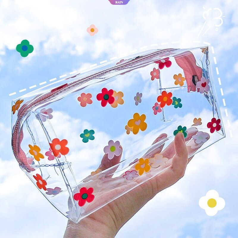 Túi Đựng Mỹ Phẩm / Đồ Trang Điểm Mini Bằng PVC Trong Suốt In Họa Tiết Hoa / Trái Cây Có Khóa Kéo Thời Trang Cho Nữ