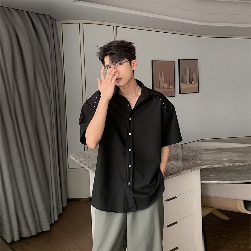 Áo Sơ Mi Tay Ngắn Dáng Rộng Có Đệm Vai Phong Cách Hàn Quốc Thời Trang Mùa Hè Hàng Mới Dành Cho Bạn Sơ Mi Nam Đẹp Mi TrơN Nam