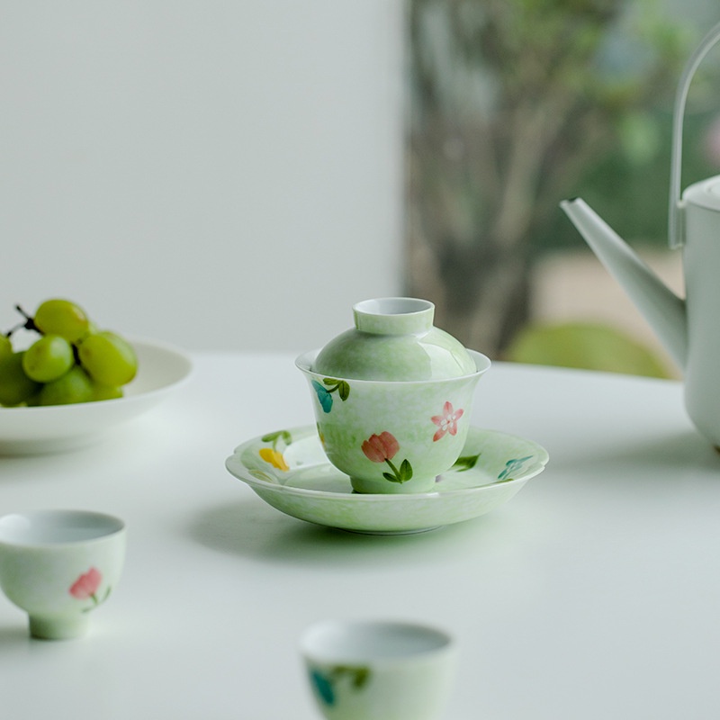 Bộ Ấm Chén Uống Trà Bằng Gốm Sancai Gaiwan [Huayun]