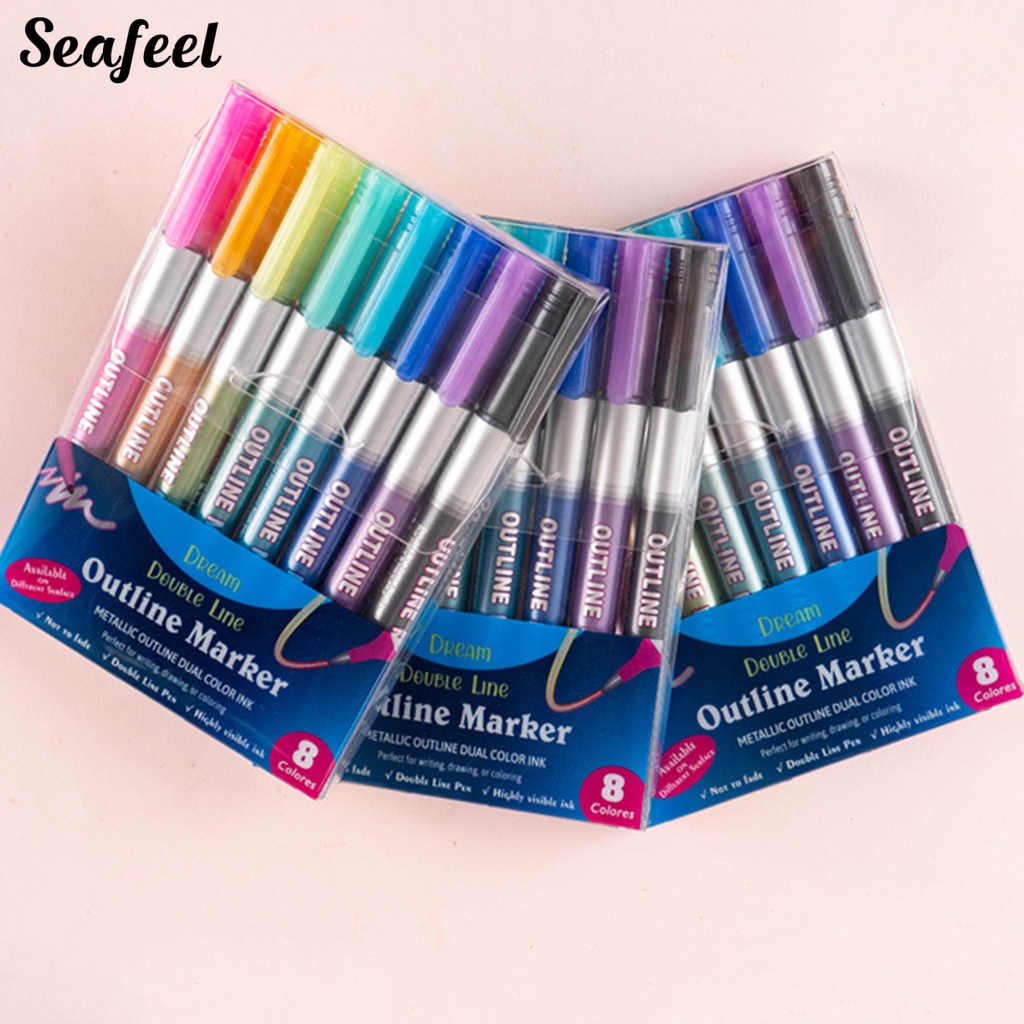 Set 8 Bút Đánh Dấu Hai Đầu Đầu Chống Trượt Thoải Mái Dành Cho Học Sinh