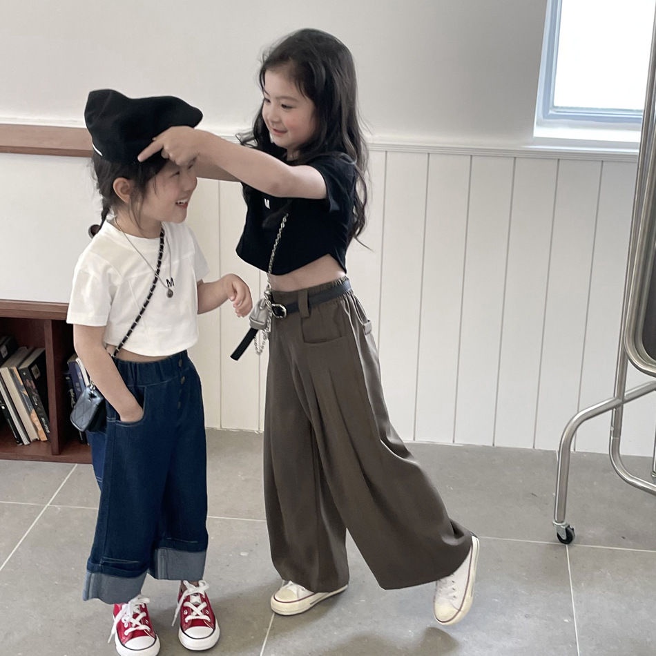 Áo Thun Cotton Ngắn Tay Màu Sắc Trơn Thời Trang Mùa Hè Cho Bé Gái