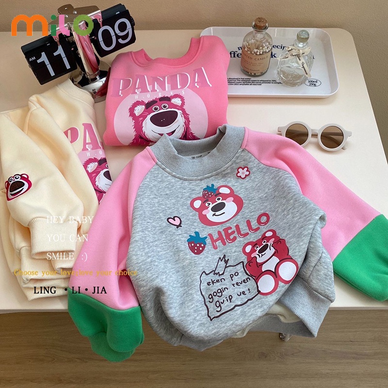 Milo Áo sweater Cổ Tròn Dáng Rộng In Họa Tiết Hoạt Hình Phối Màu Dễ Thương Thời Trang Cho Bé Gái