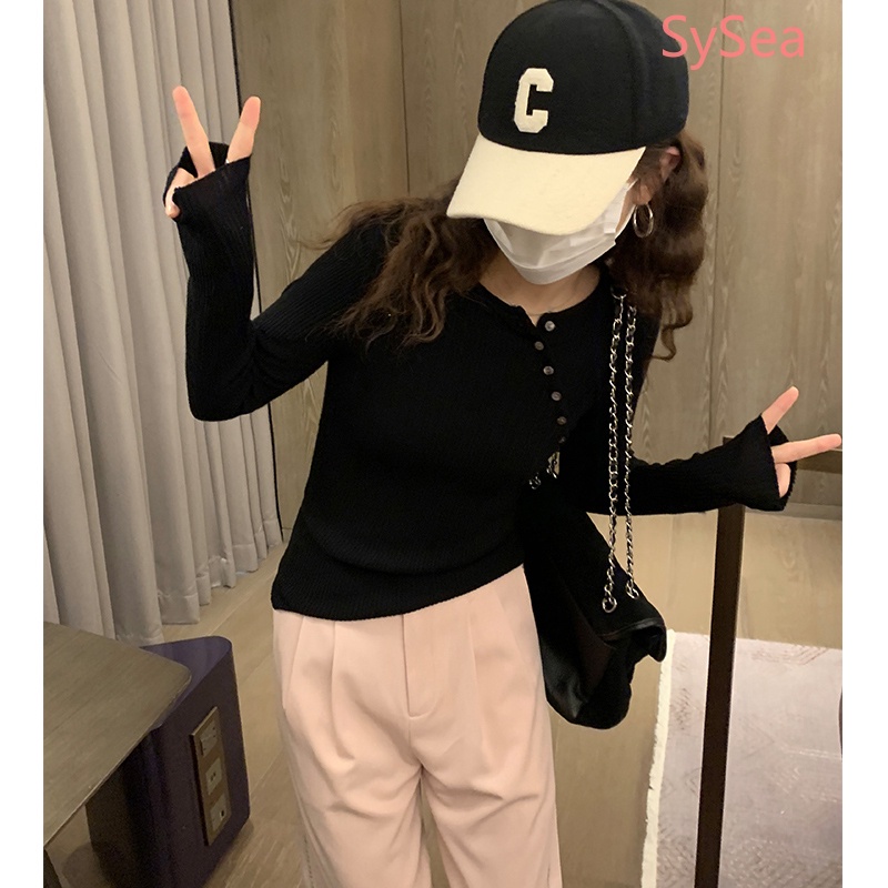 Áo Dệt Kim Tay Dài Dáng Ôm Phong Cách Thời Trang Hàn Quốc Dành Cho Nữ