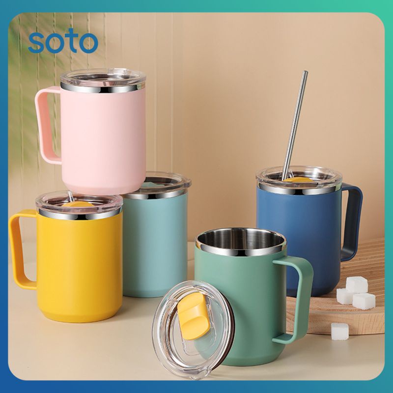 ♫ Cốc Cà Phê Có Nắp Rơm Cốc Giữ Nhiệt Bằng Thép Không Gỉ 304 Cốc Cà Phê Du Lịch Tường Đôi Cốc Chân Không Cách Nhiệt Chống Rò Rỉ