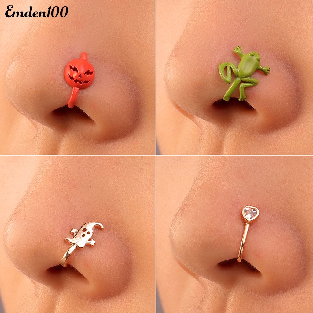 Khuyên Mũi Giả Hình Chữ U Họa Tiết Ếch Hoạt Hình Sáng Bóng Đính Đá Zircon Cho Tiệc Tùng