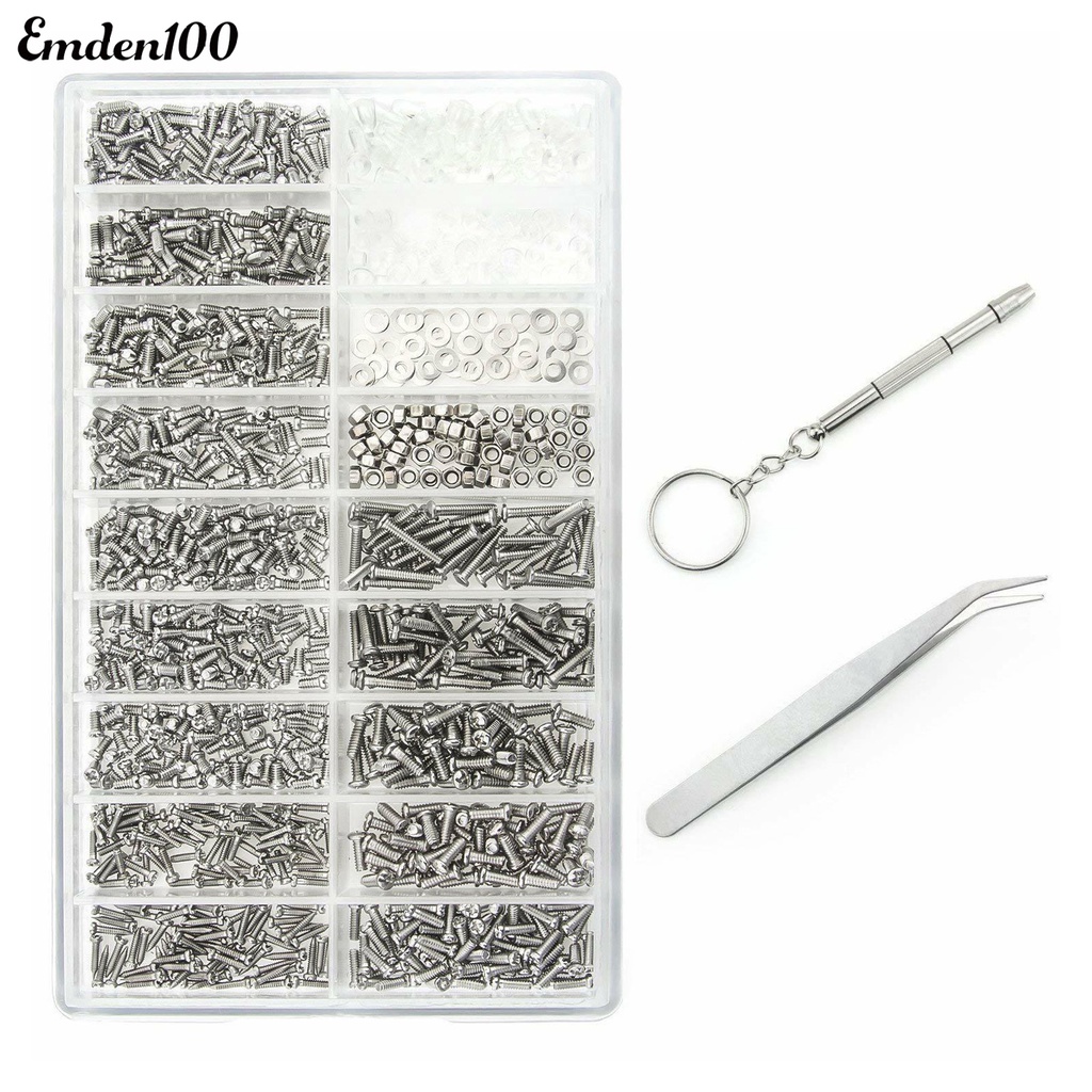 Hộp 1000 Ốc Vít 18 Loại Khác Nhau Bằng Thép Không Gỉ Dùng Để Sửa Chữa Mắt Kính