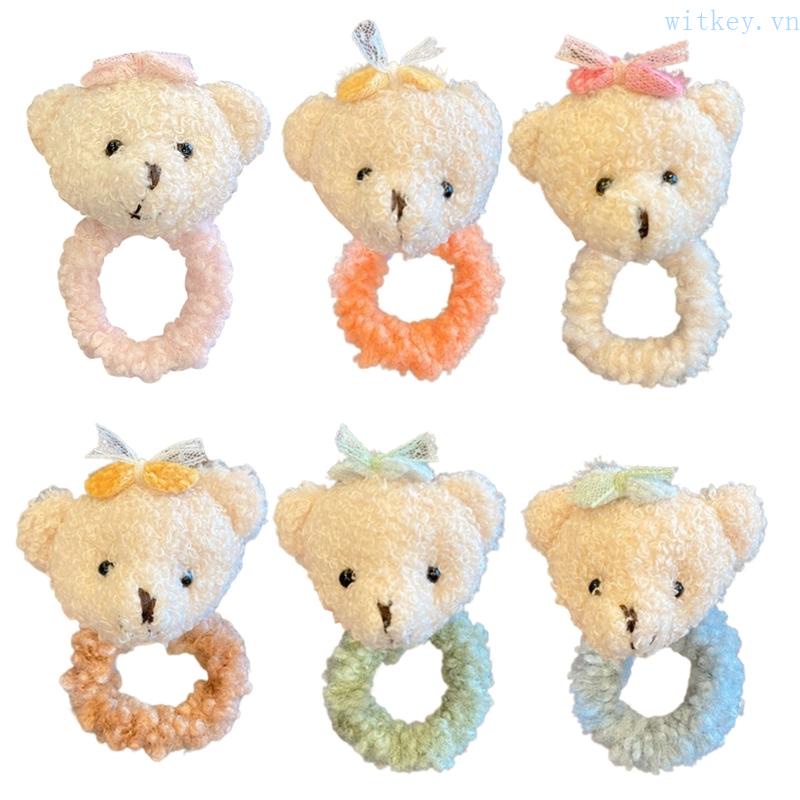 Dây Cột Tóc Scrunchies Phối Lông Hình Gấu Dễ Thương Cho Bạn Gái