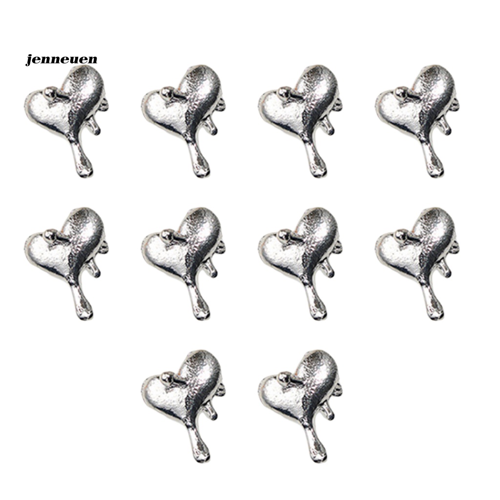 Set 10 Phụ Kiện Trang Trí Móng Tay Nghệ Thuật Hình Trái Tim Bằng Kim Loại