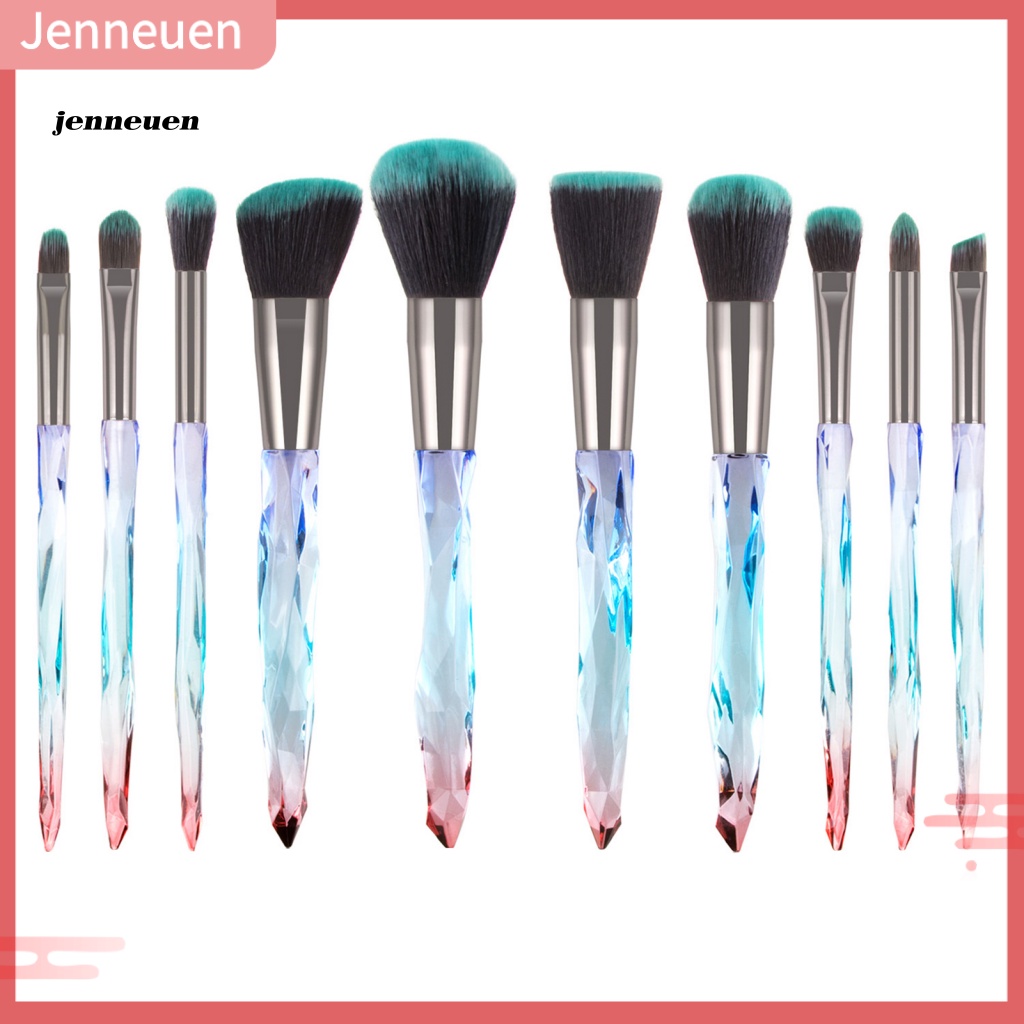 Set 10 Cọ Trang Điểm Hình Quạt Bằng Pha Lê Trong Suốt