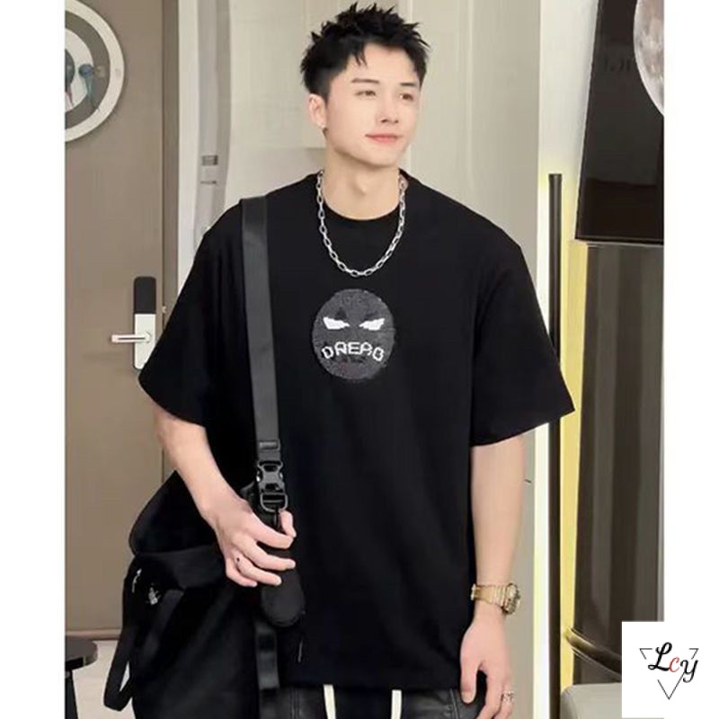 Hàng Có Sẵn Áo Thun Cotton Trơn Đính Kim Sa Mặt Cảm Xúc Thay Đổi Khuôn Mặt