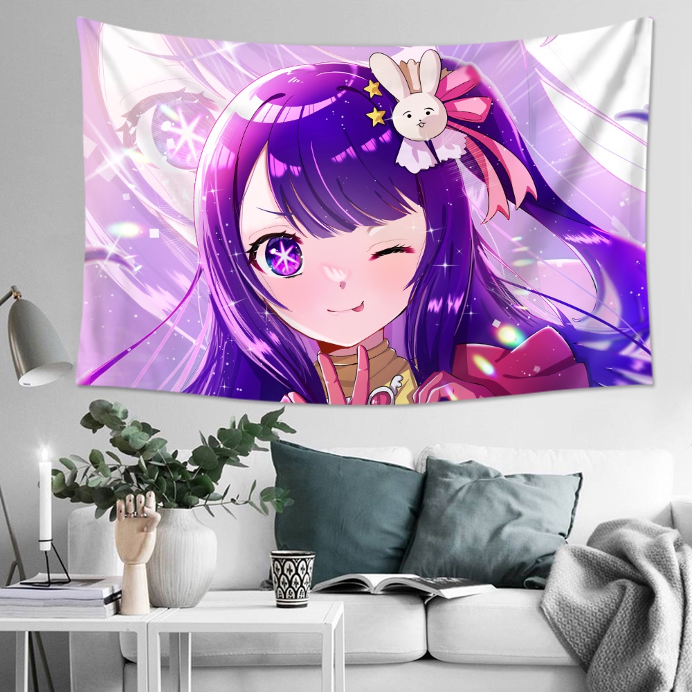 Thảm Treo Tường Trang Trí Phòng Ngủ In Hình OSHI NO KO Hoshino Ai Kèm Kẹp Chất Liệu Polyester